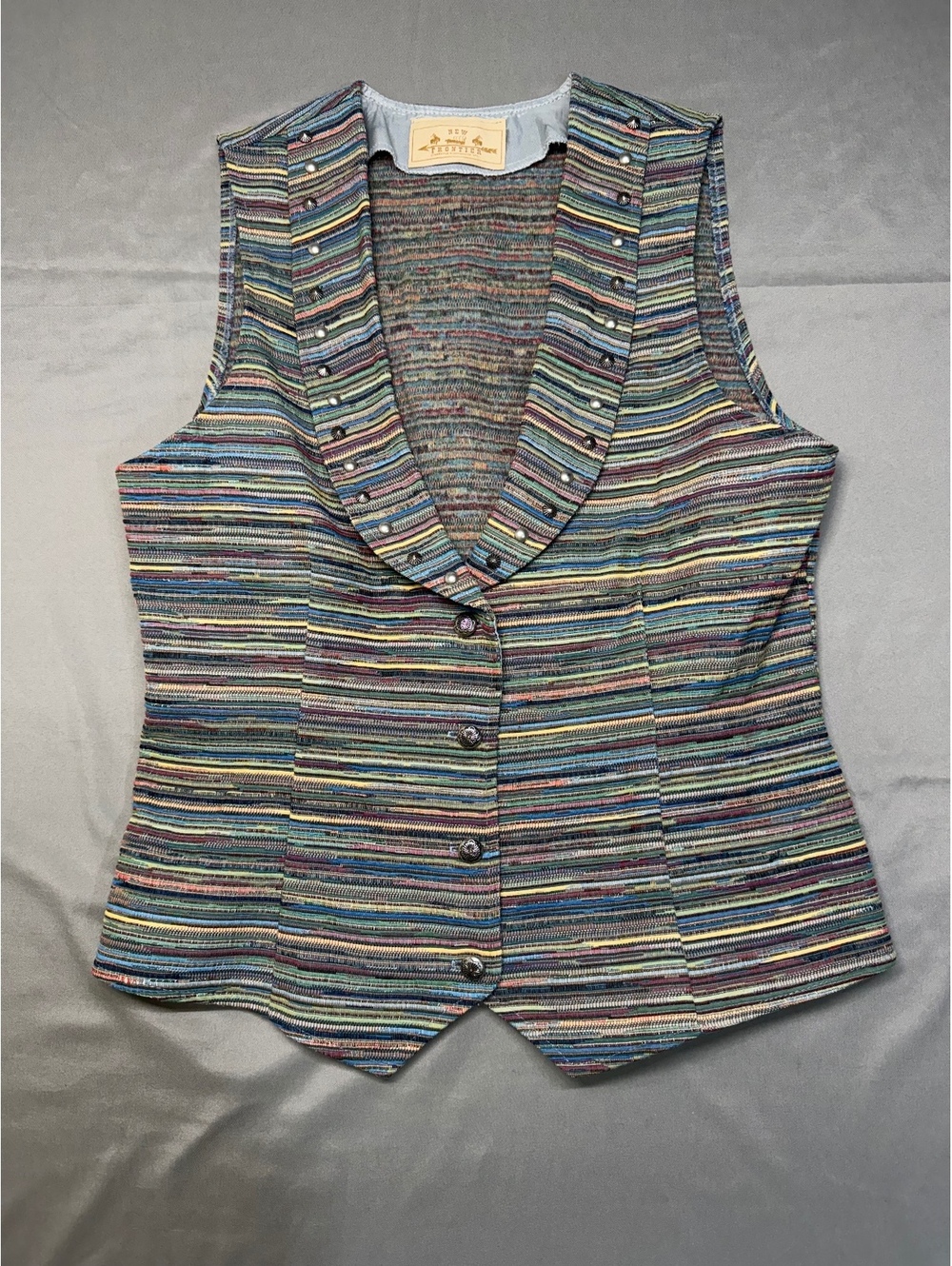 Vintage New Frontier Multicolor striped button front vest